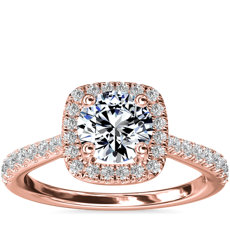 Cushion-Shaped Diamond Bridge Halo Diamond Engagement Ring in 14k Rose Gold (1/3 ct. tw.)